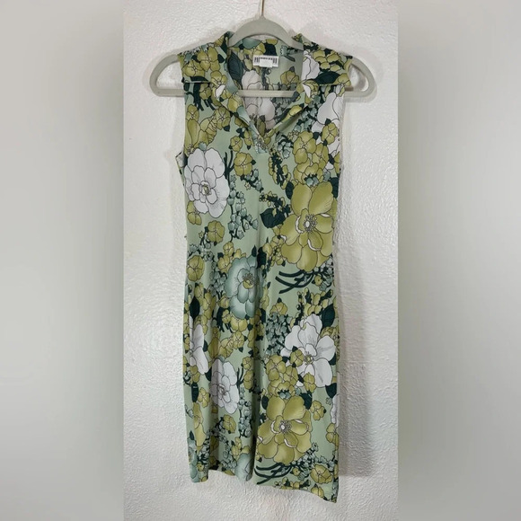 Pretty Good Made in USA Green Floral Collared Sleeveless Mini Dress Women’s S - Picture 11 of 11